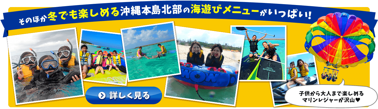 そのほか冬でも楽しめる沖縄本島北部の海遊びメニューがいっぱい！